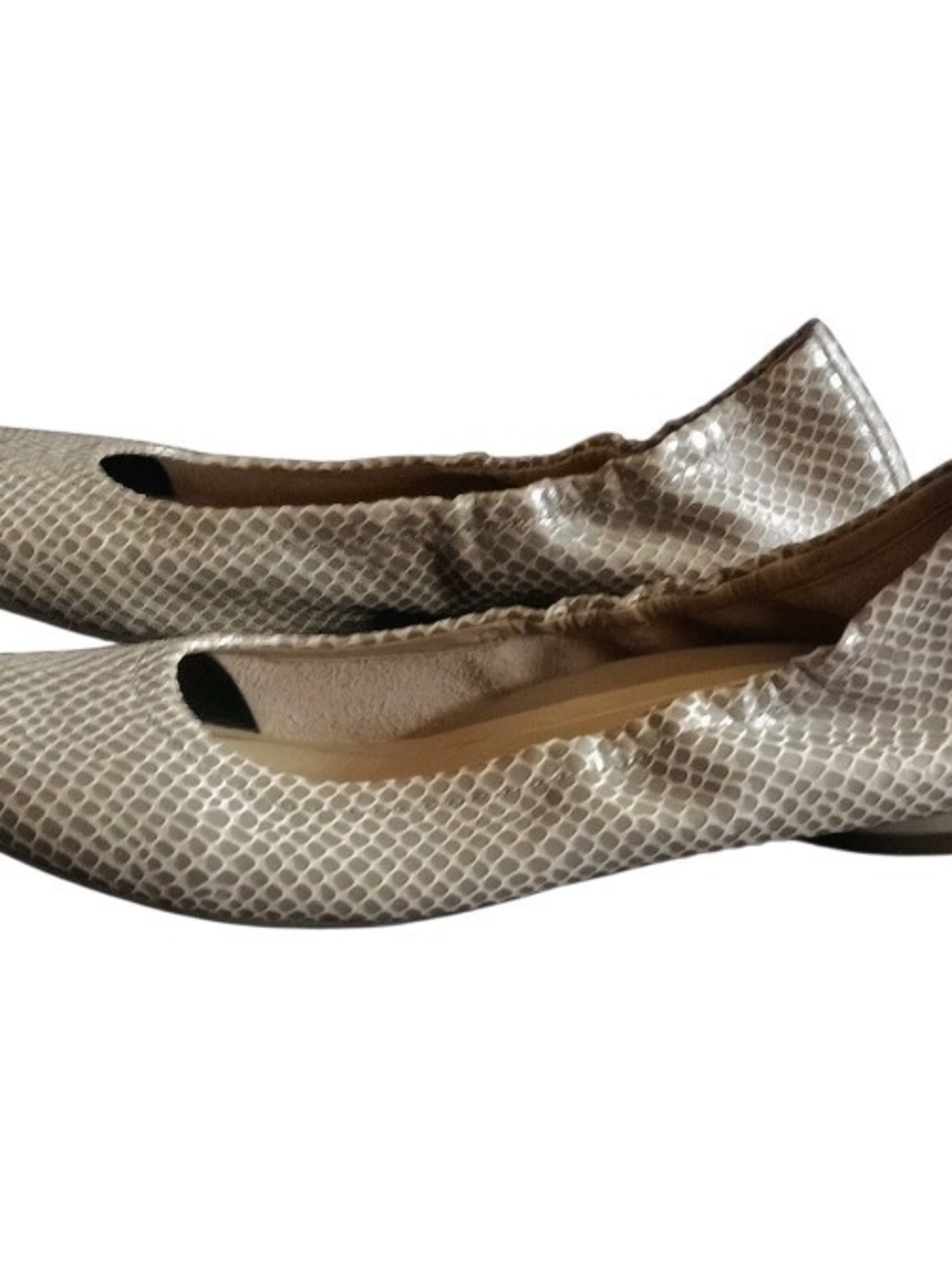 VIONIC Womens 8 Comfort Leather Ballet Flats Slip-On Taupe Lizard Arch Support